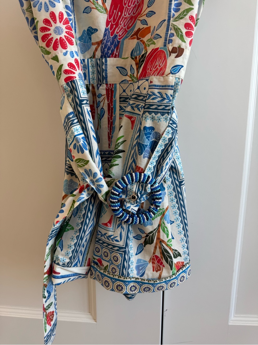 FARM Rio White Floral Parrot Printed Jumpsuit with Blue Straps - Picture 2 of 11
